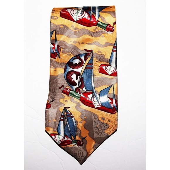 Tabasco Men's Tabasco Sauce Shrimp Boat Print Silk Neck Tie - Picture 2 of 7
